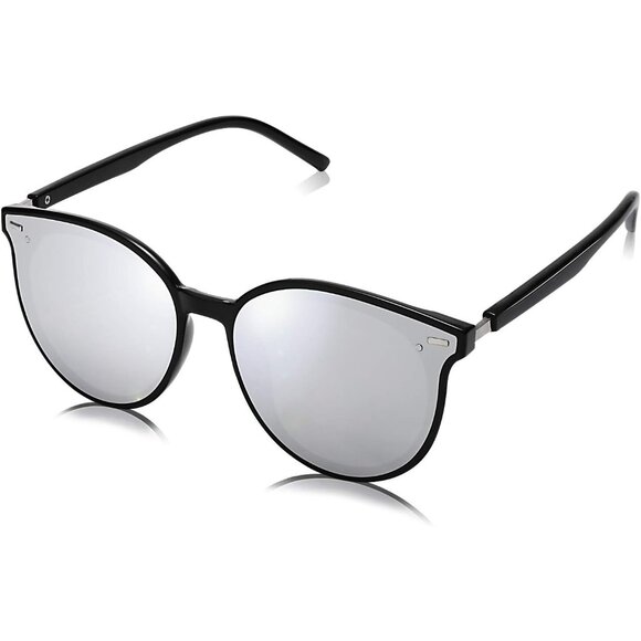 ⚡SOJOS Women Dark Black Classic Round Retro Vintage Large Frame Sunglasses - Picture 1 of 5